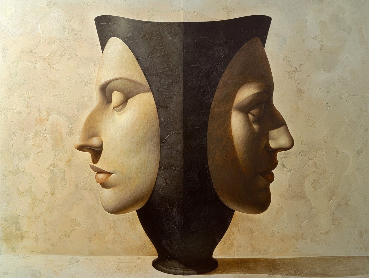 Illustration de l'illusion du Vase de Rubin où une image peut être perçue comme deux visages ou un vase