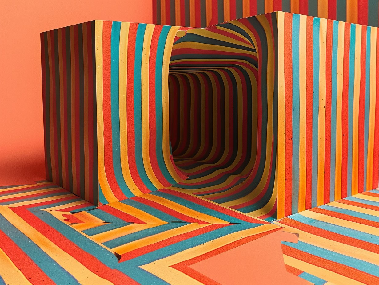Exemple visuel de l'illusion de Poggendorff où une ligne droite cachée par un objet paraît désalignée lorsqu'elle réapparaît